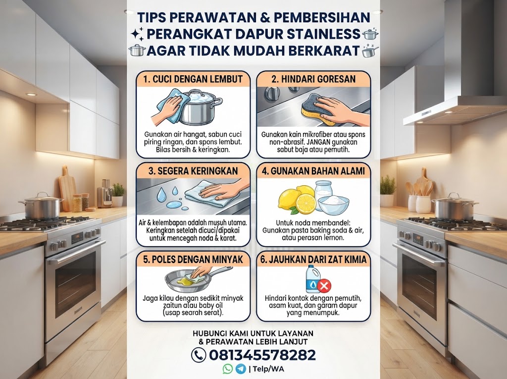 Tips Perawatan dan Pembersihan Perangkat Dapur Stainless Agar Tidak Mudah Berkarat