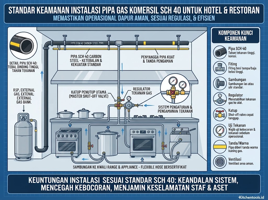 Standar Keamanan Pemasangan Pipa Gas Komersil SCH 40 untuk Hotel dan Restoran