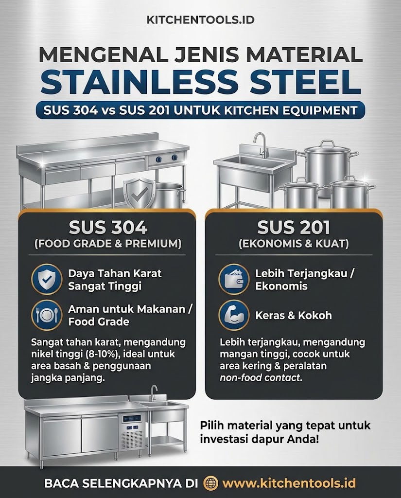 Mengenal Jenis Material Stainless Steel (SUS 304 vs SUS 201) untuk Kitchen Equipment
